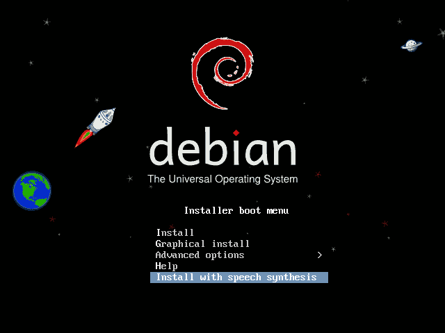 Ekran wyboru trybu instalatora Debiana